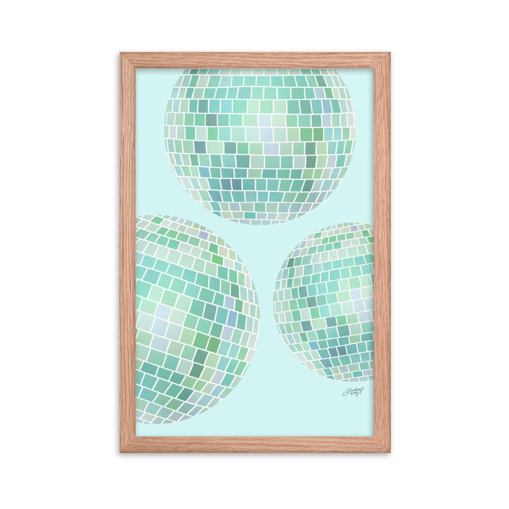 Ilustración de bolas de discoteca (paleta verde) - Impresión mate enmarcada