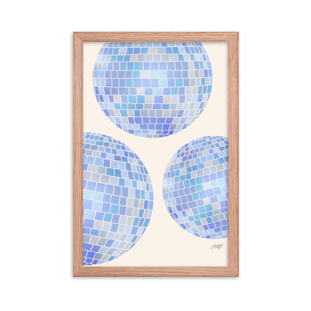 Ilustración de bolas de discoteca (paleta azul) - Impresión mate enmarcada