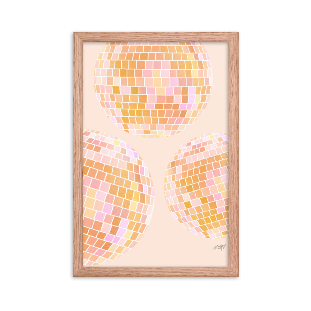Illustration de boules disco (palette jaune) - Impression mate encadrée