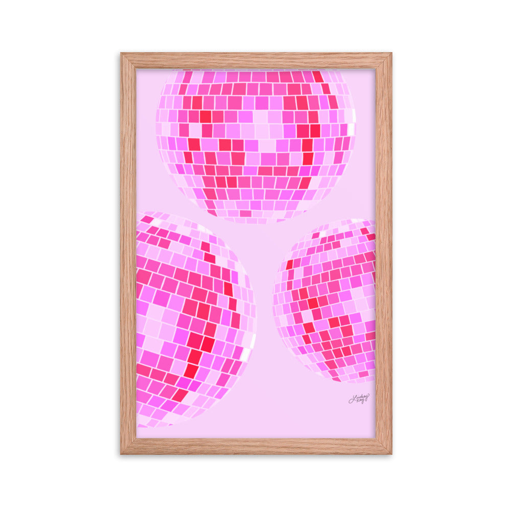 Disco Balls Illustration (Pink Palette) - Framed Matte Print