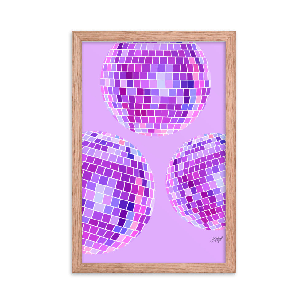 Ilustración de bolas de discoteca (paleta púrpura) - Impresión mate enmarcada
