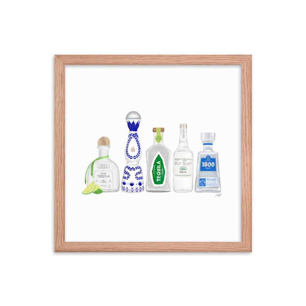 Ilustración de botellas de tequila - Impresión mate enmarcada