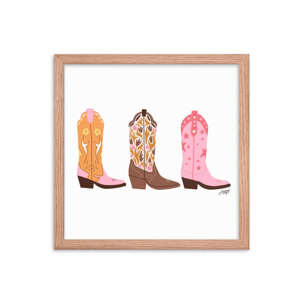 Cowboy Boots Illustration - Framed Matte Print