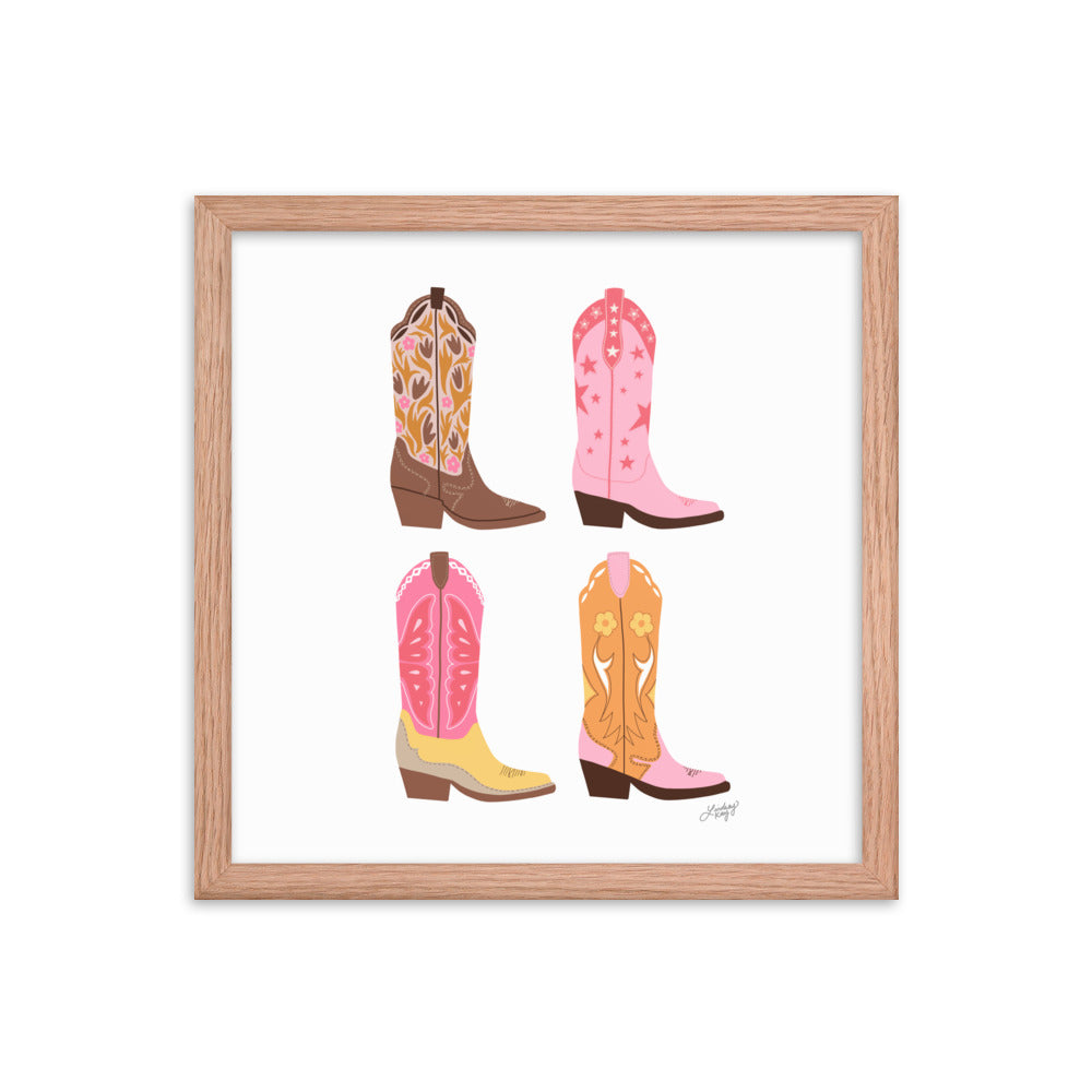 Illustration verticale de bottes de cowboy (palette chaude) - Impression mate encadrée