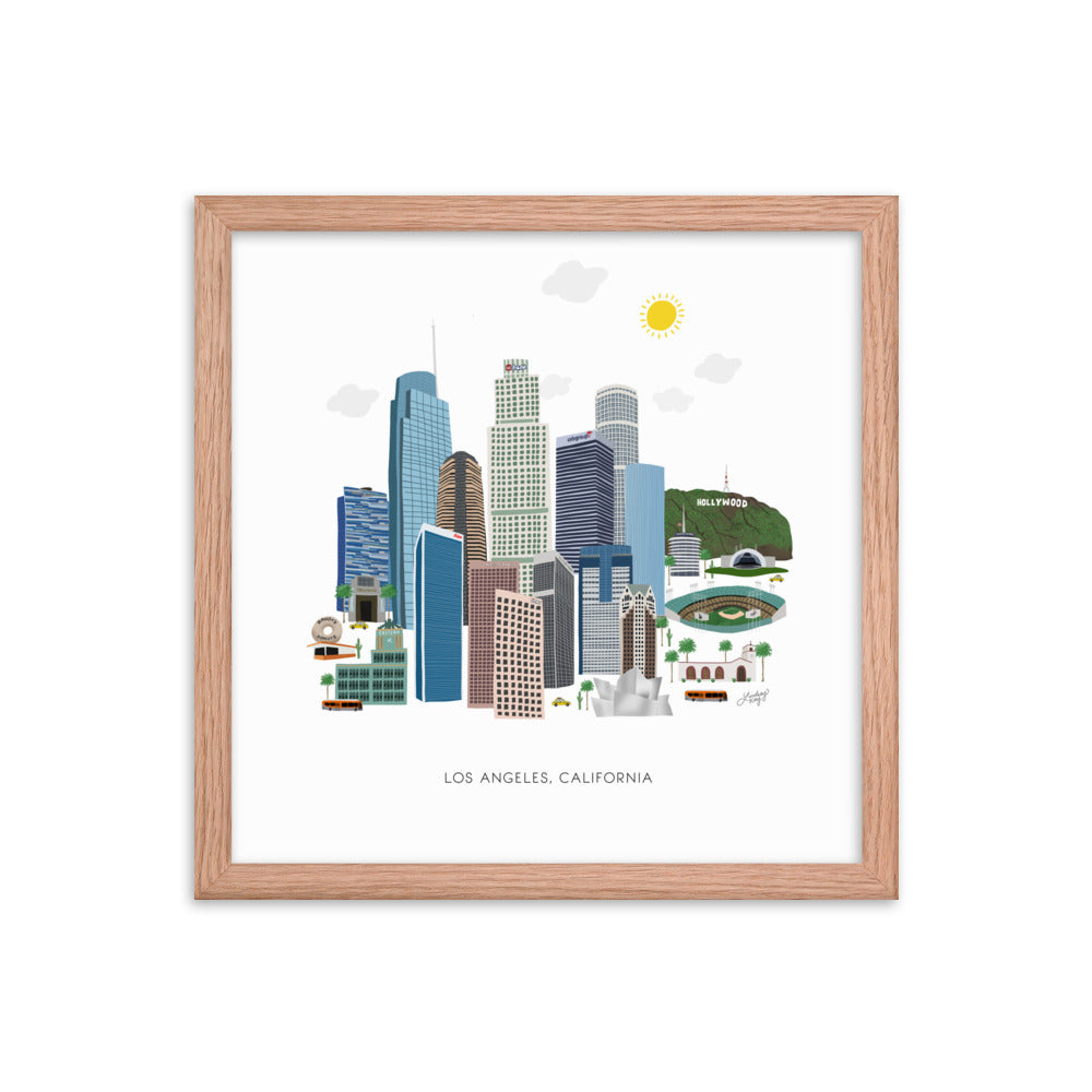 Ilustración de Los Ángeles - Impresión mate enmarcada