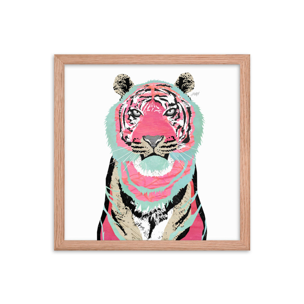 Collage de tigre rosa - Impresión mate enmarcada