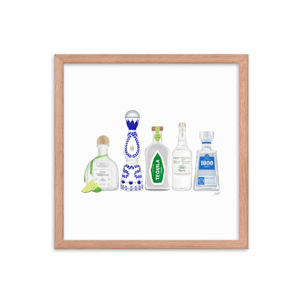 Ilustración de botellas de tequila - Impresión mate enmarcada