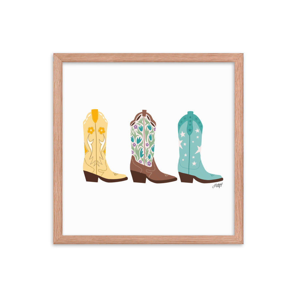 Cowboy Boots Illustration (Bright Palette) - Framed Matte Print
