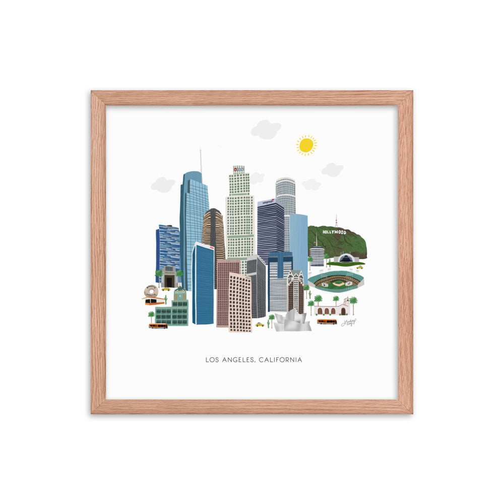 Ilustración de Los Ángeles - Impresión mate enmarcada