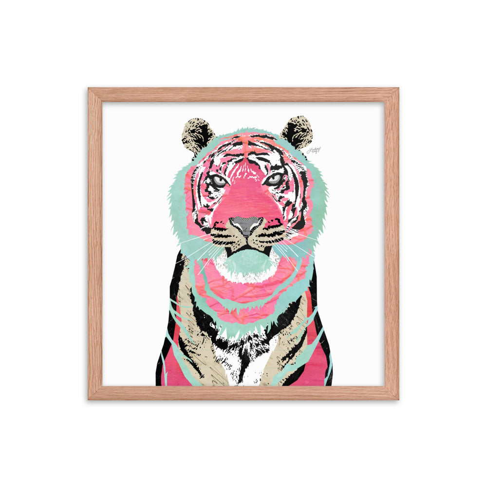 Collage de tigre rosa - Impresión mate enmarcada