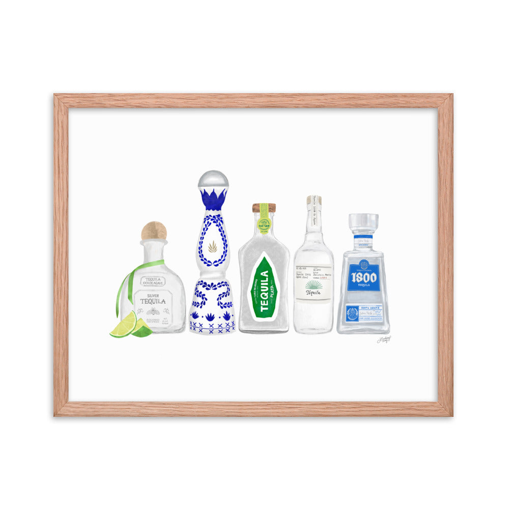 Ilustración de botellas de tequila - Impresión mate enmarcada