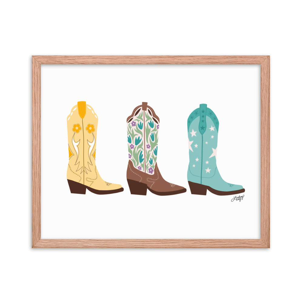 Cowboy Boots Illustration (Bright Palette) - Framed Matte Print