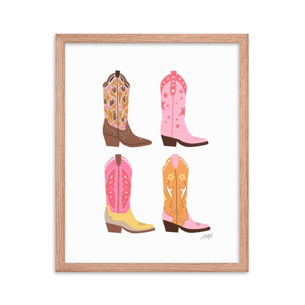 Illustration verticale de bottes de cowboy (palette chaude) - Impression mate encadrée