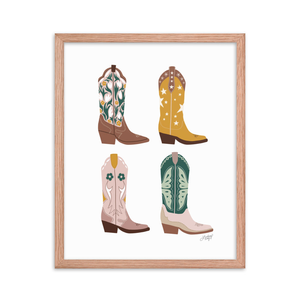 Illustration de bottes de cowboy (palette neutre) - Impression mate encadrée