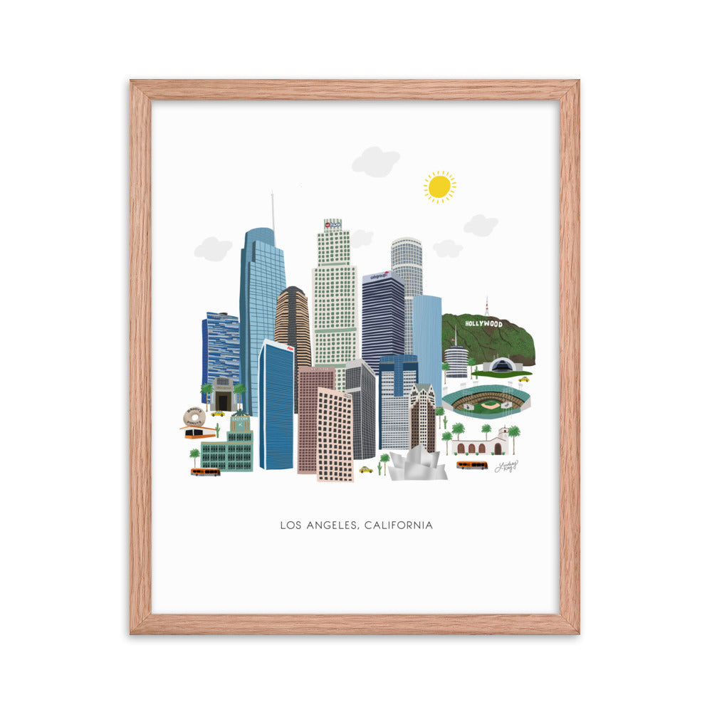 Ilustración de Los Ángeles - Impresión mate enmarcada