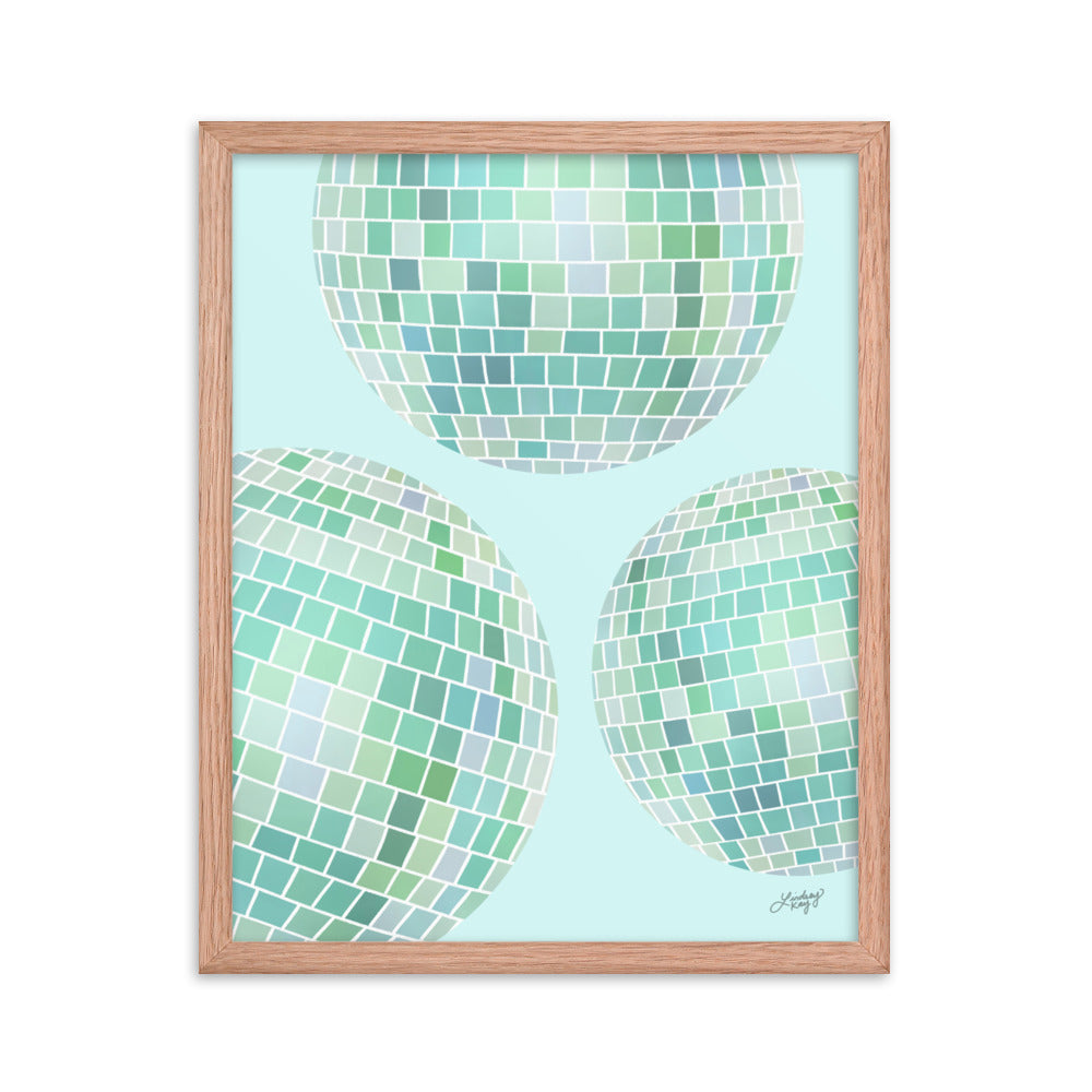 Ilustración de bolas de discoteca (paleta verde) - Impresión mate enmarcada
