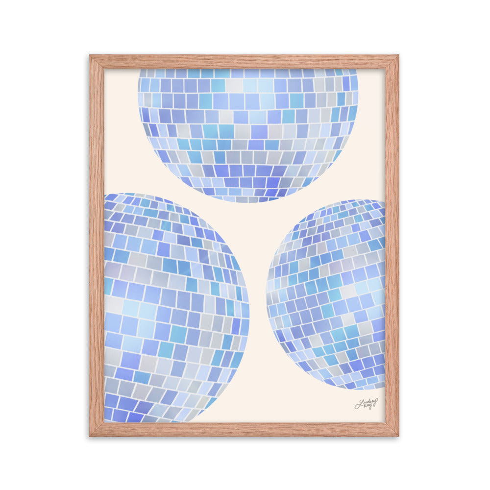 Disco Balls Illustration (Blue Palette) - Framed Matte Print