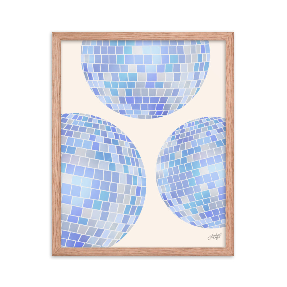 Illustration de boules disco (palette bleue) - Impression mate encadrée