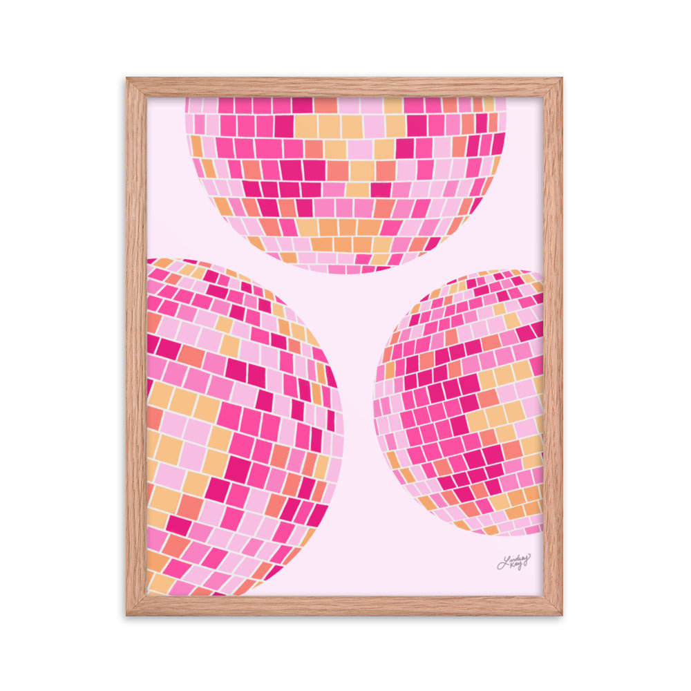 Illustration de boules disco (palette rose/jaune) - Impression mate encadrée