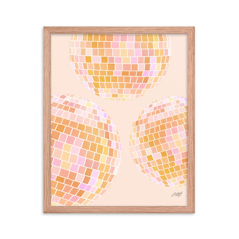 Illustration de boules disco (palette jaune) - Impression mate encadrée