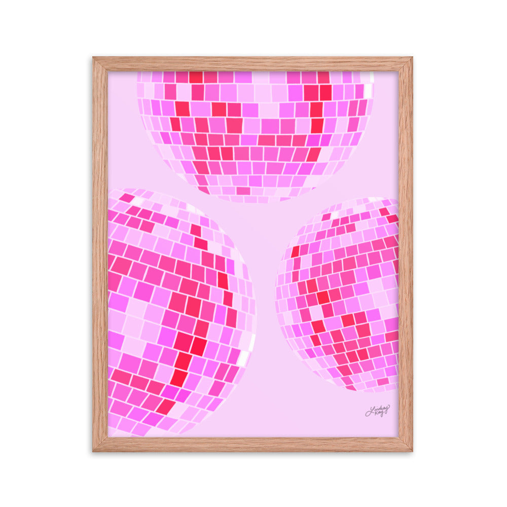 Ilustración de bolas de discoteca (paleta rosa) - Impresión mate enmarcada