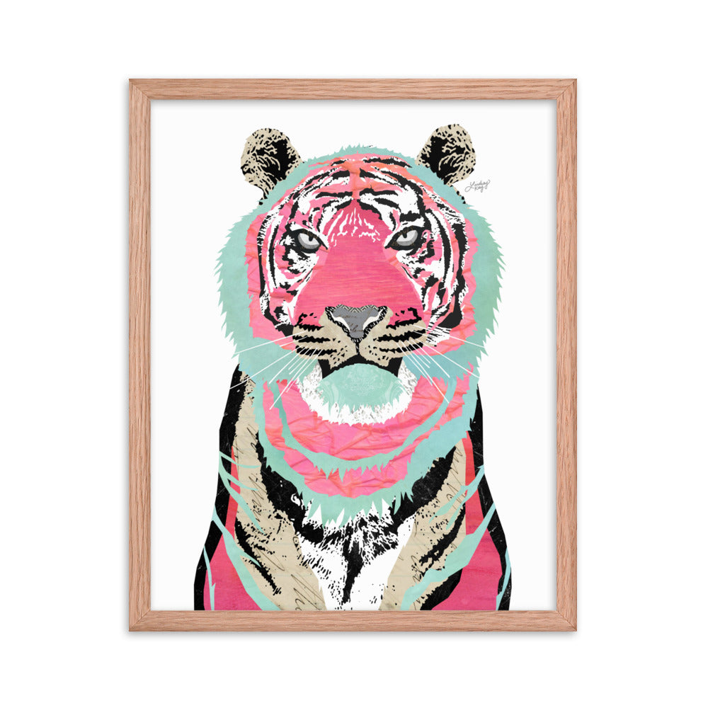 Collage de tigre rosa - Impresión mate enmarcada