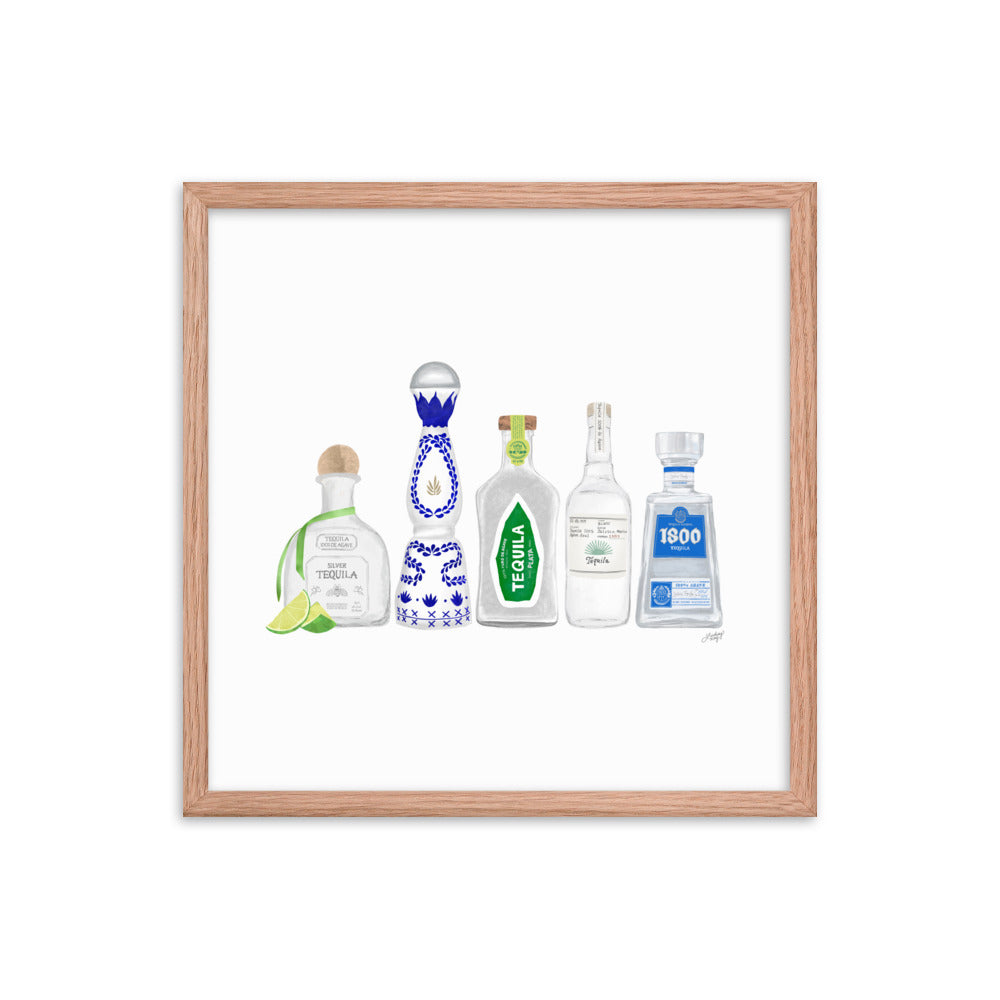 Ilustración de botellas de tequila - Impresión mate enmarcada