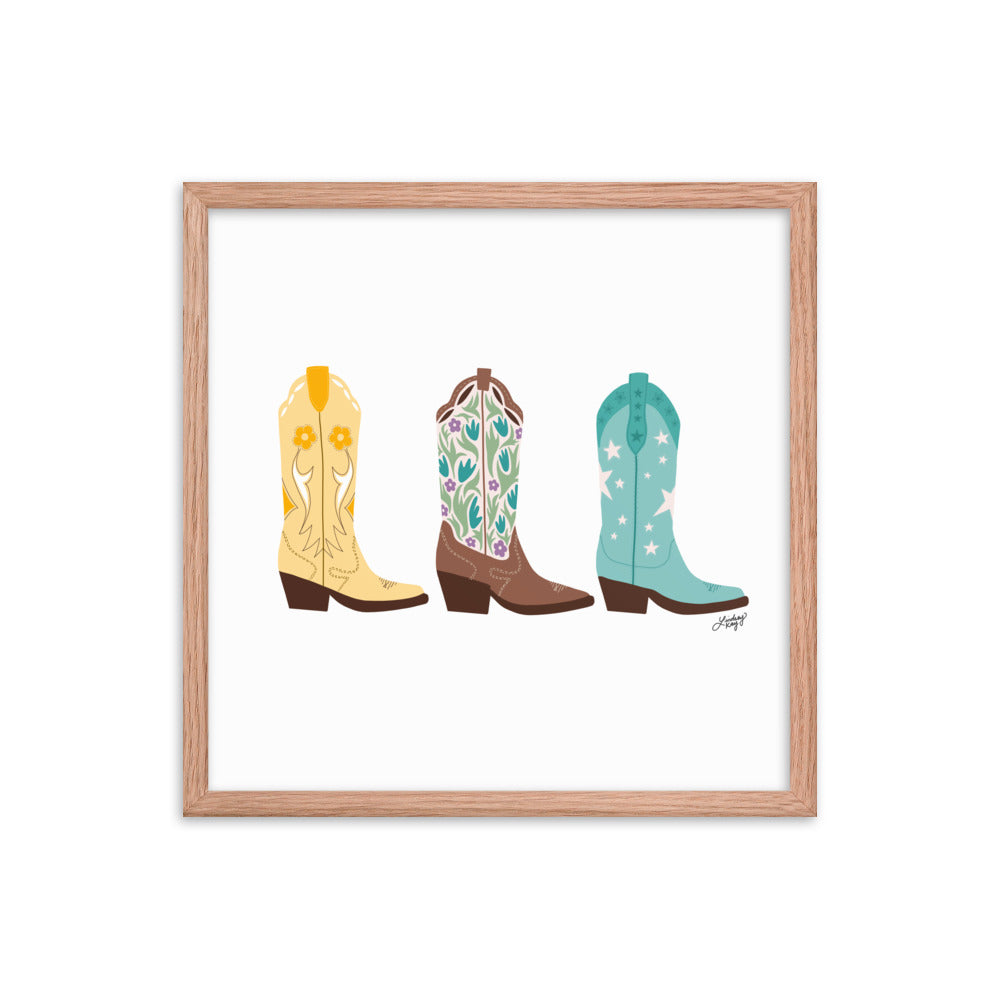 Illustration de bottes de cowboy (palette lumineuse) - Impression mate encadrée