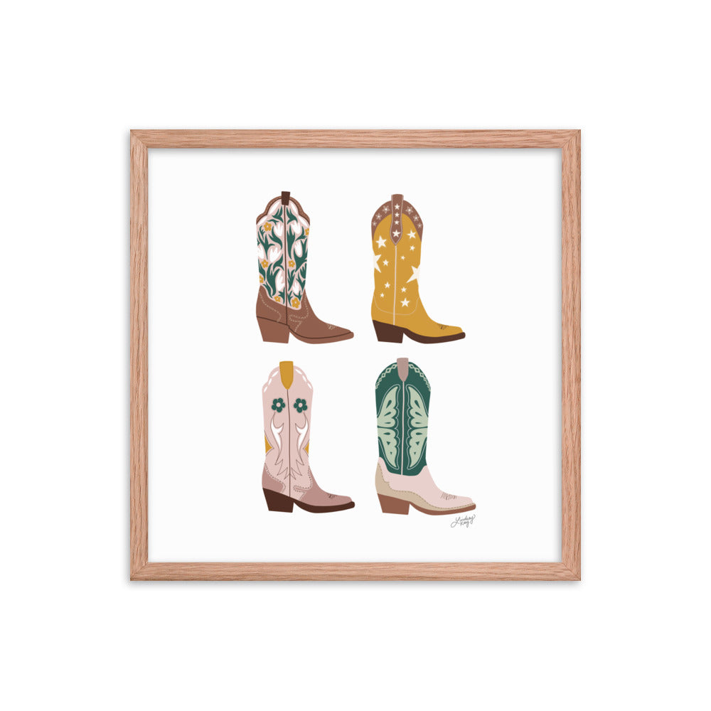 Illustration de bottes de cowboy (palette neutre) - Impression mate encadrée