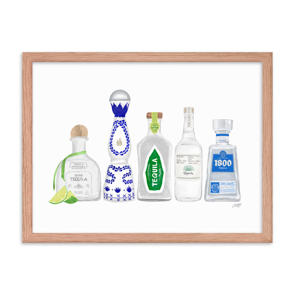 Ilustración de botellas de tequila - Impresión mate enmarcada