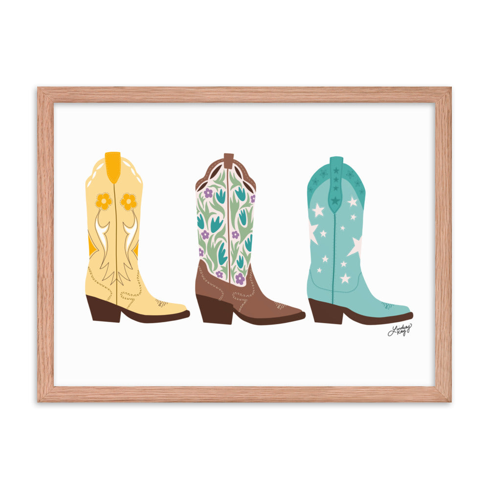 Cowboy Boots Illustration (Bright Palette) - Framed Matte Print