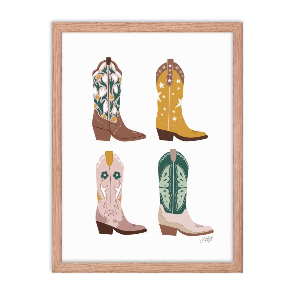 Illustration de bottes de cowboy (palette neutre) - Impression mate encadrée