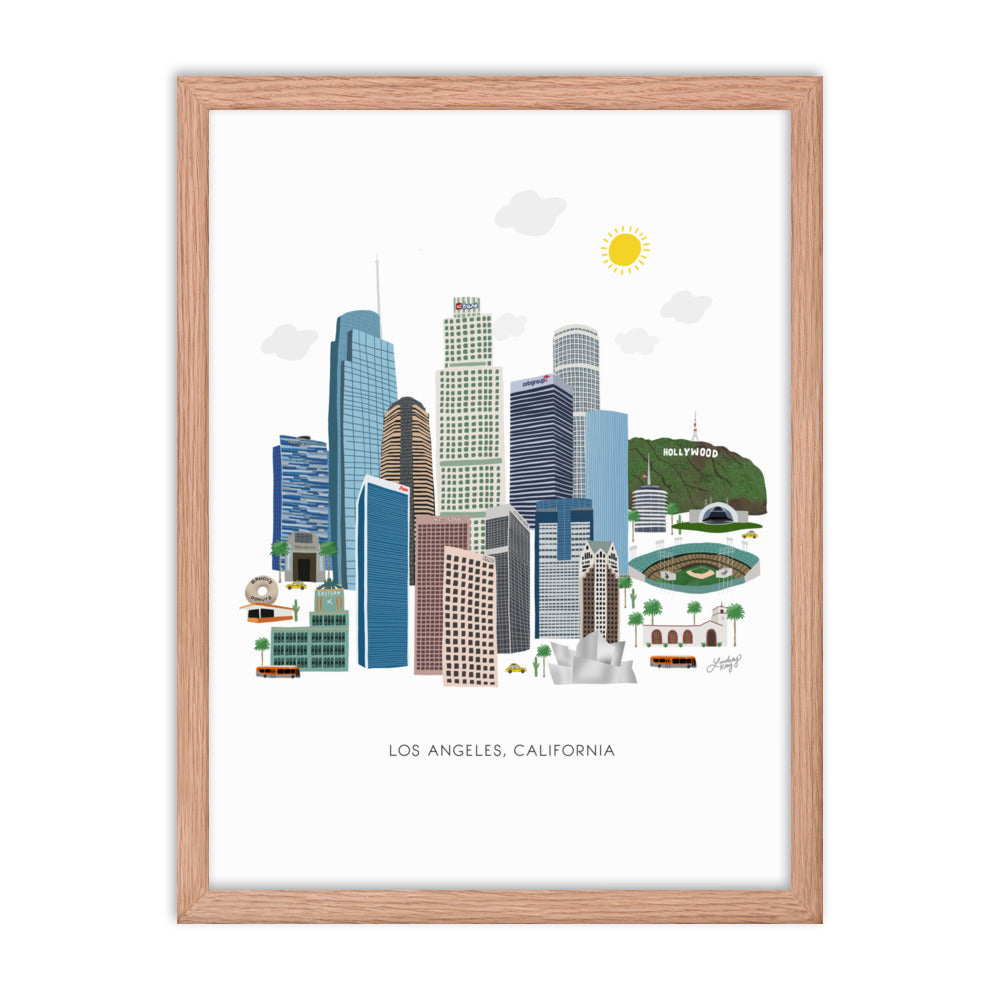 Ilustración de Los Ángeles - Impresión mate enmarcada