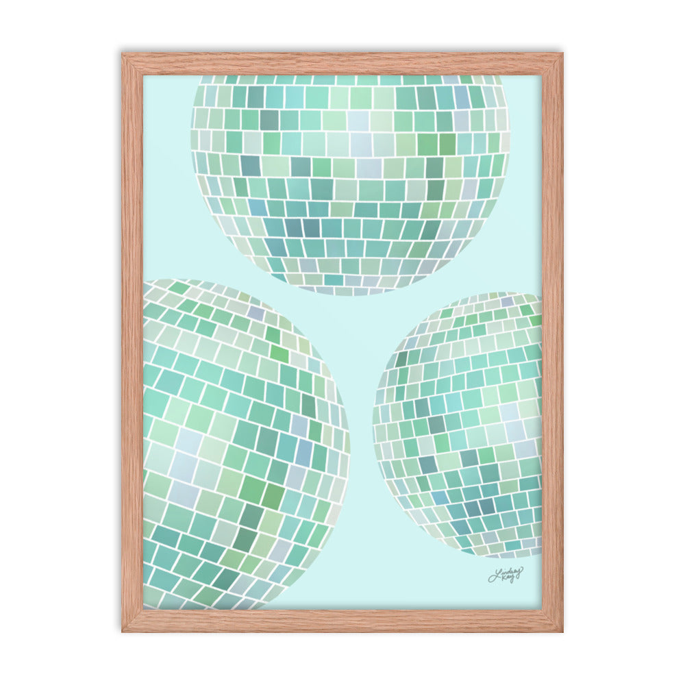 Ilustración de bolas de discoteca (paleta verde) - Impresión mate enmarcada