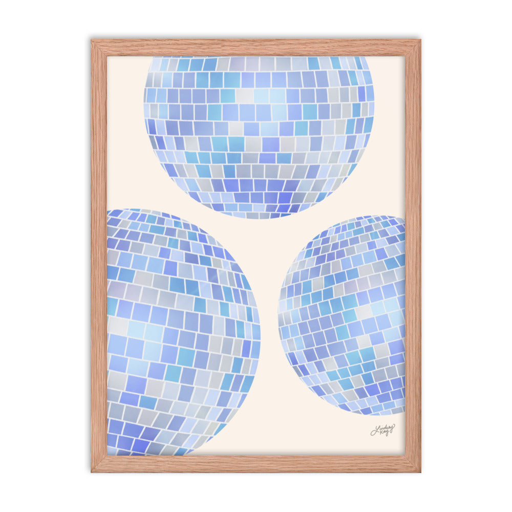 Illustration de boules disco (palette bleue) - Impression mate encadrée