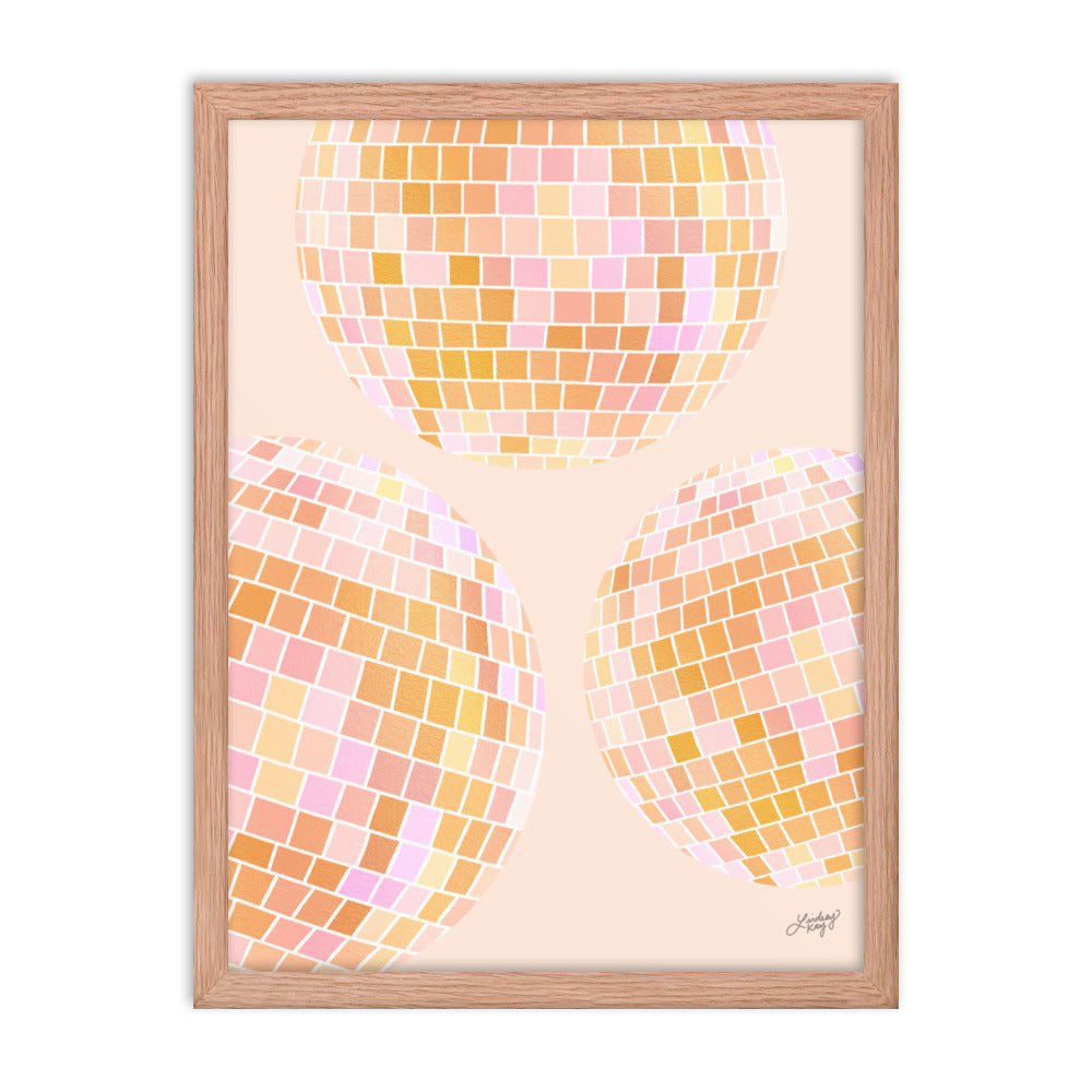 Illustration de boules disco (palette jaune) - Impression mate encadrée