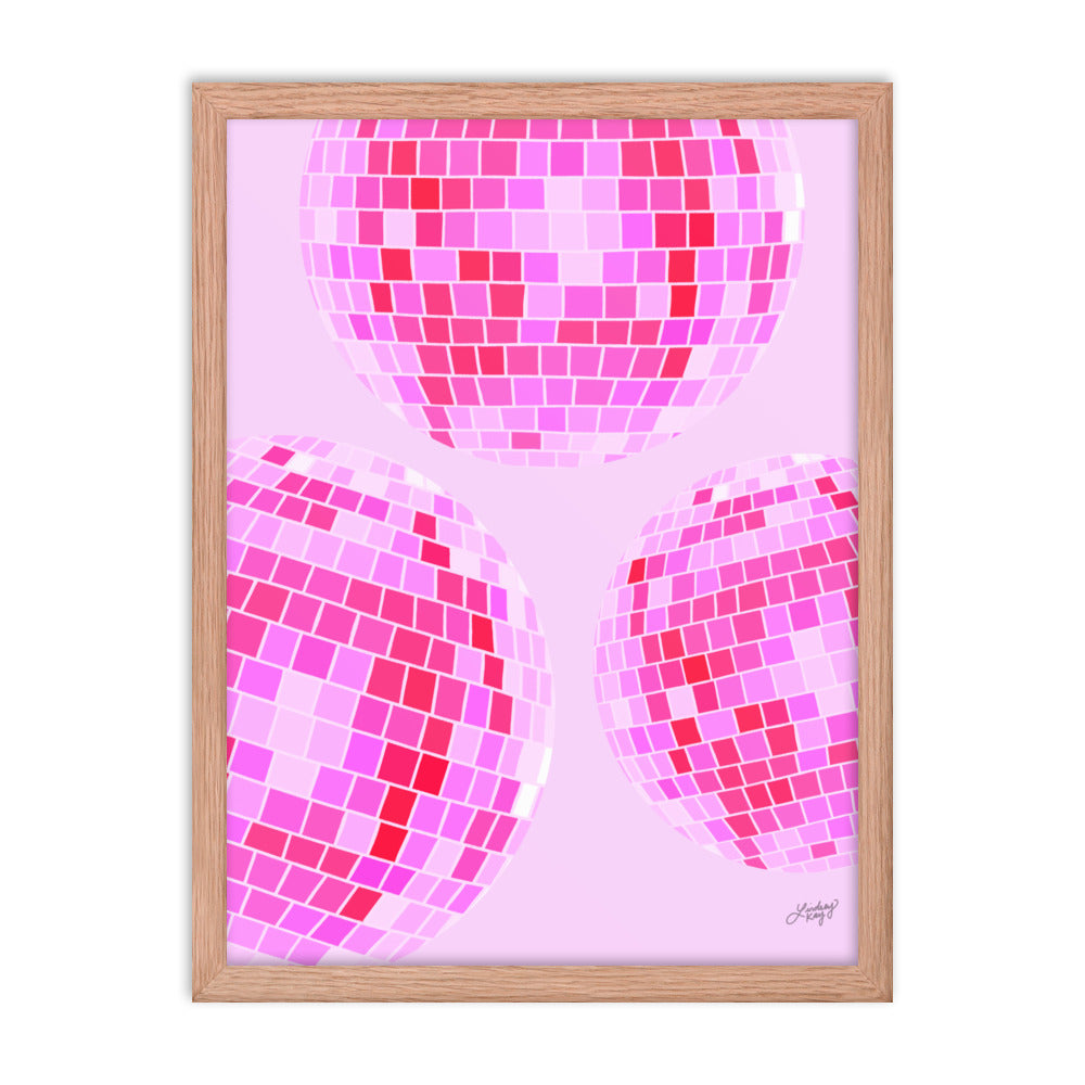 Disco Balls Illustration (Pink Palette) - Framed Matte Print