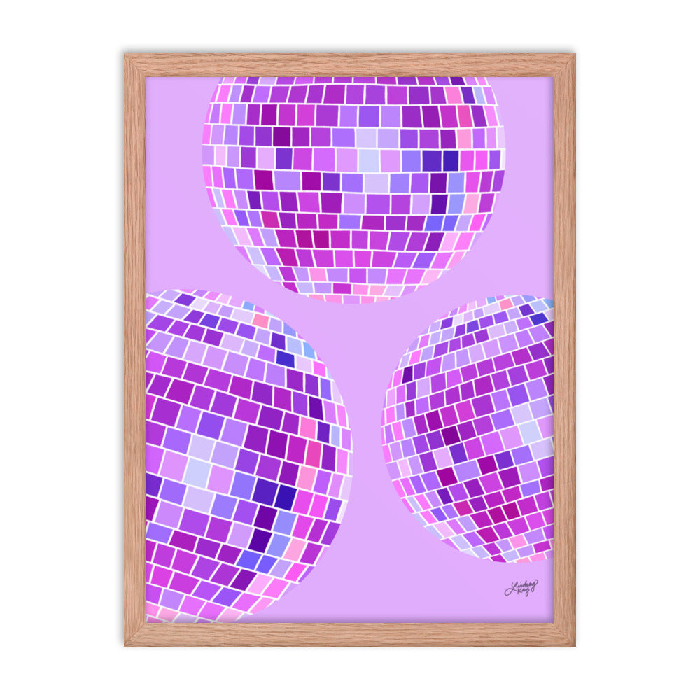 Disco Balls Illustration (Purple Palette) - Framed Matte Print