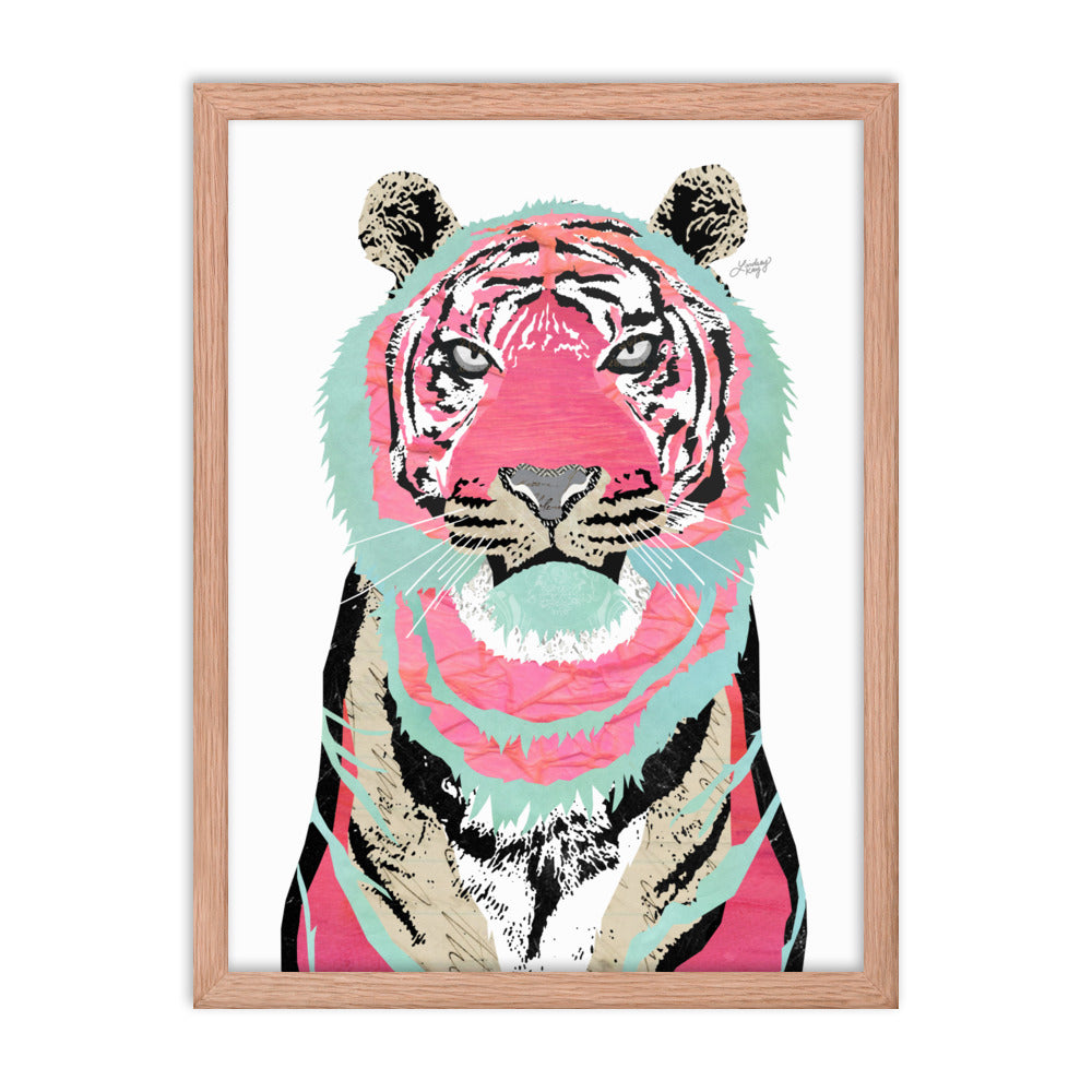 Collage de tigre rosa - Impresión mate enmarcada