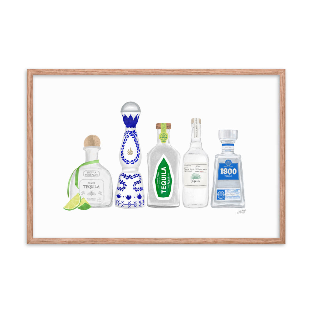 Ilustración de botellas de tequila - Impresión mate enmarcada
