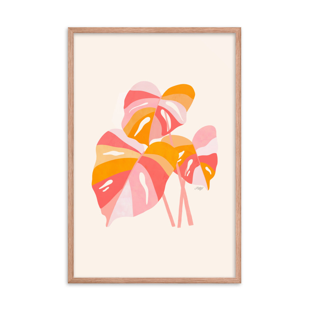 Hand-illustrated pastel monstera plant art print, printed on matte paper for botanical home decor
