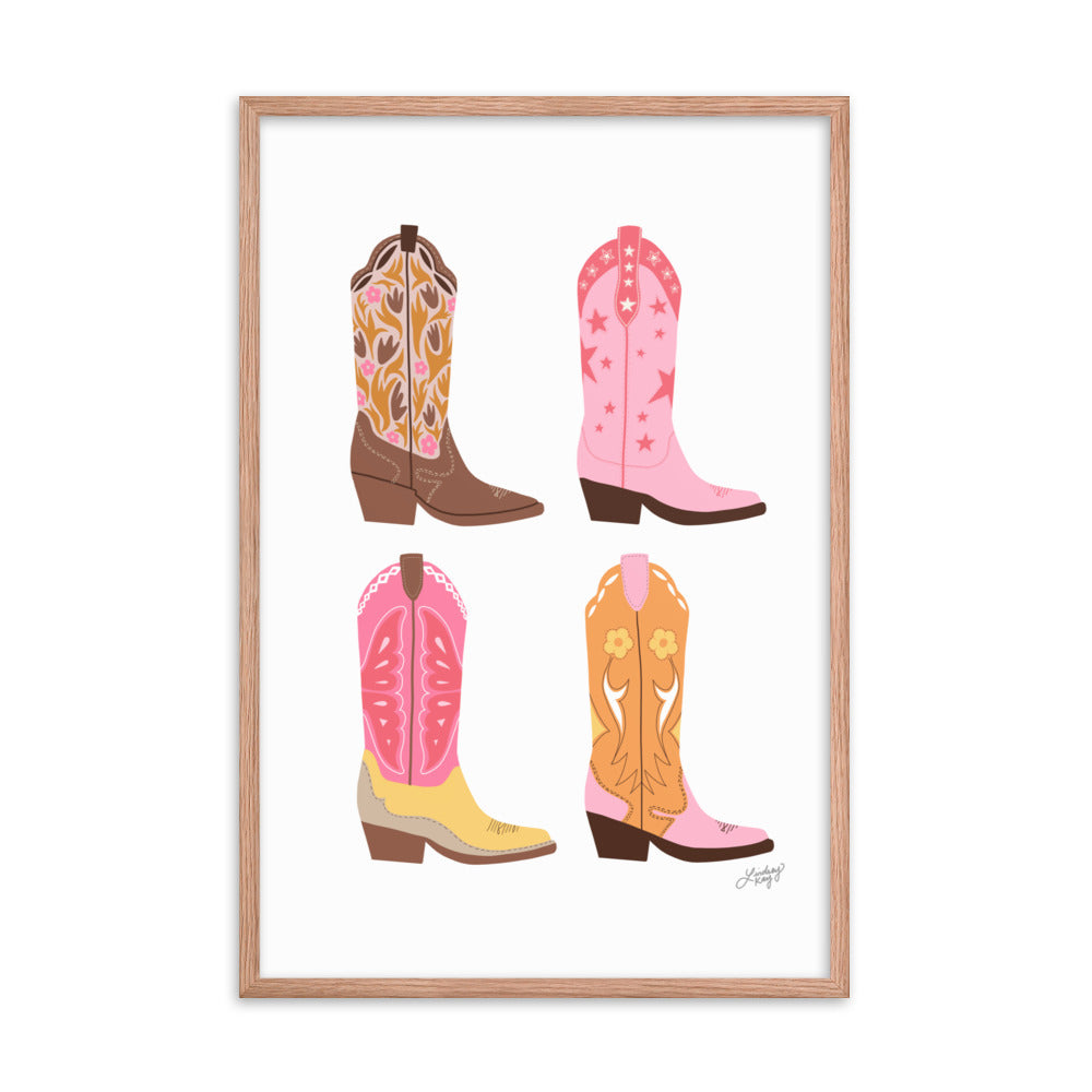 Illustration verticale de bottes de cowboy (palette chaude) - Impression mate encadrée