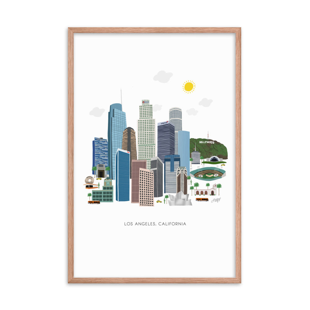 Ilustración de Los Ángeles - Impresión mate enmarcada