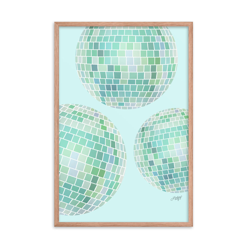 Ilustración de bolas de discoteca (paleta verde) - Impresión mate enmarcada