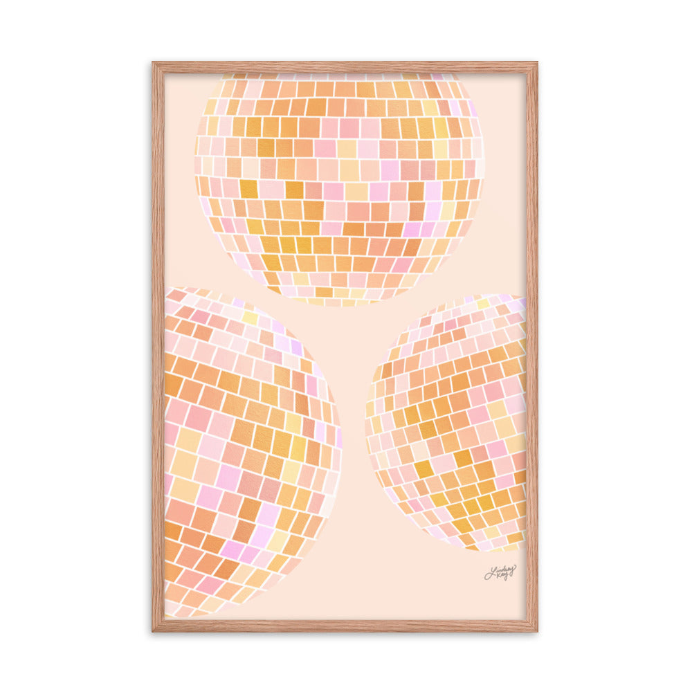 Illustration de boules disco (palette jaune) - Impression mate encadrée