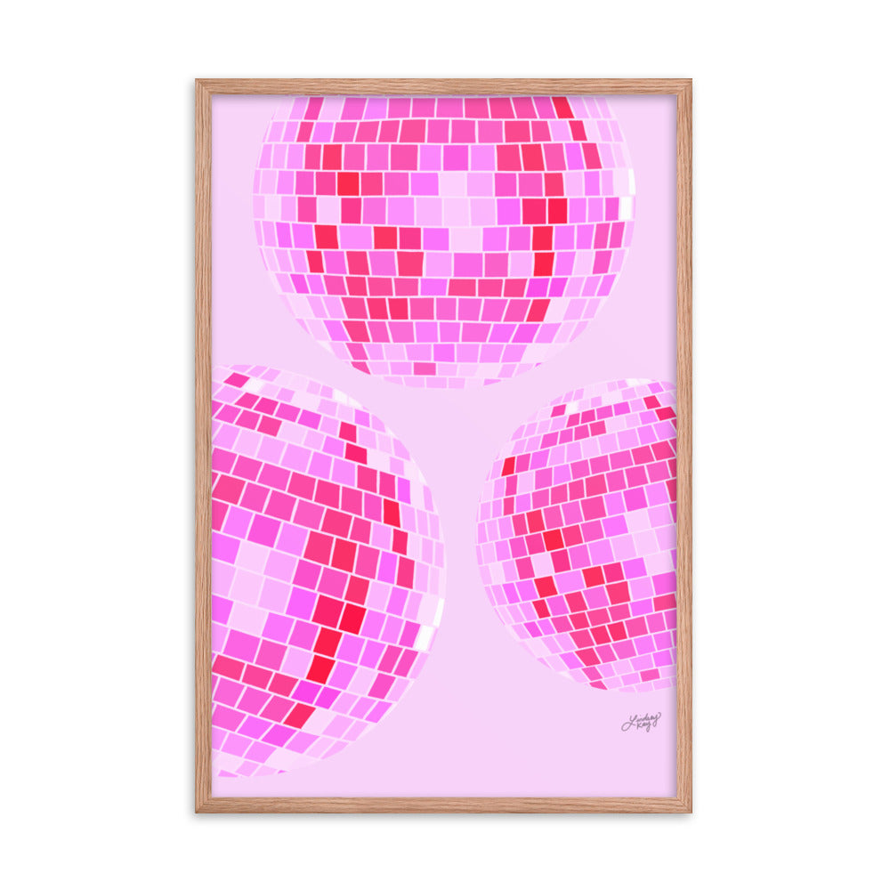Disco Balls Illustration (Pink Palette) - Framed Matte Print
