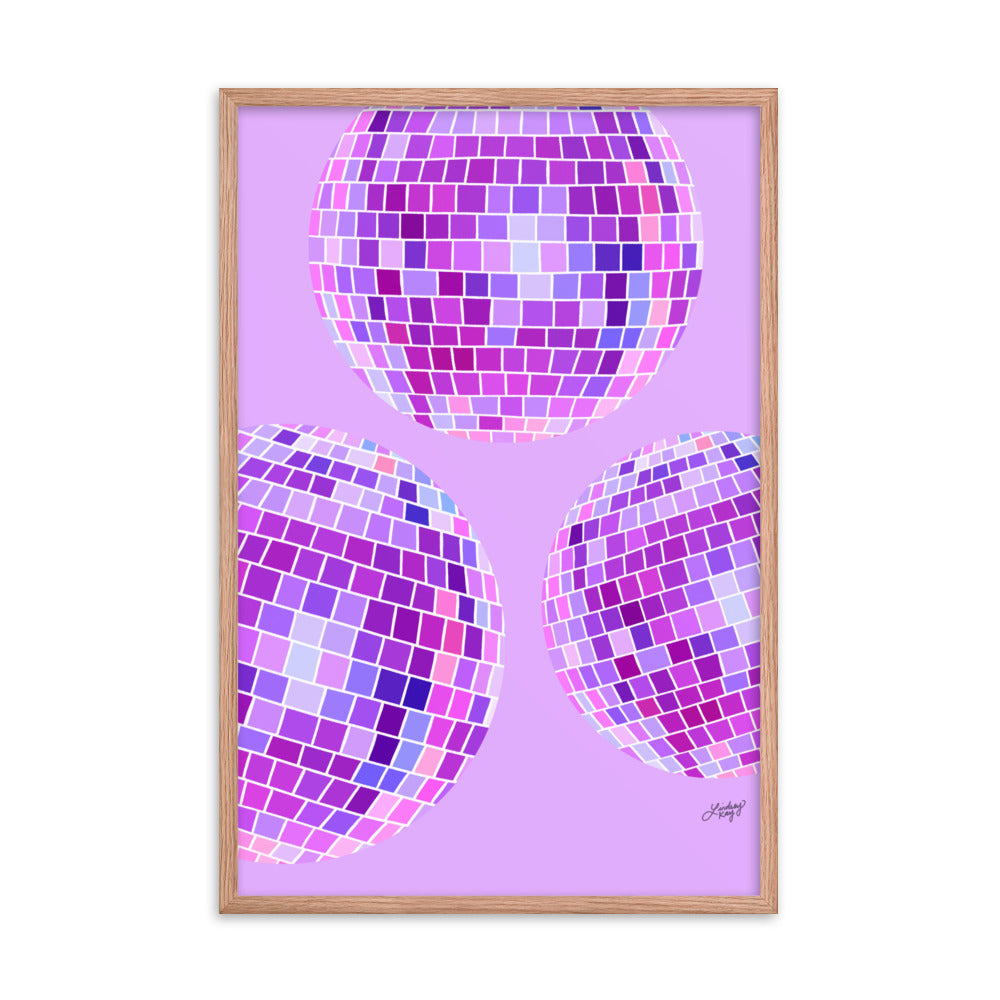 Disco Balls Illustration (Purple Palette) - Framed Matte Print