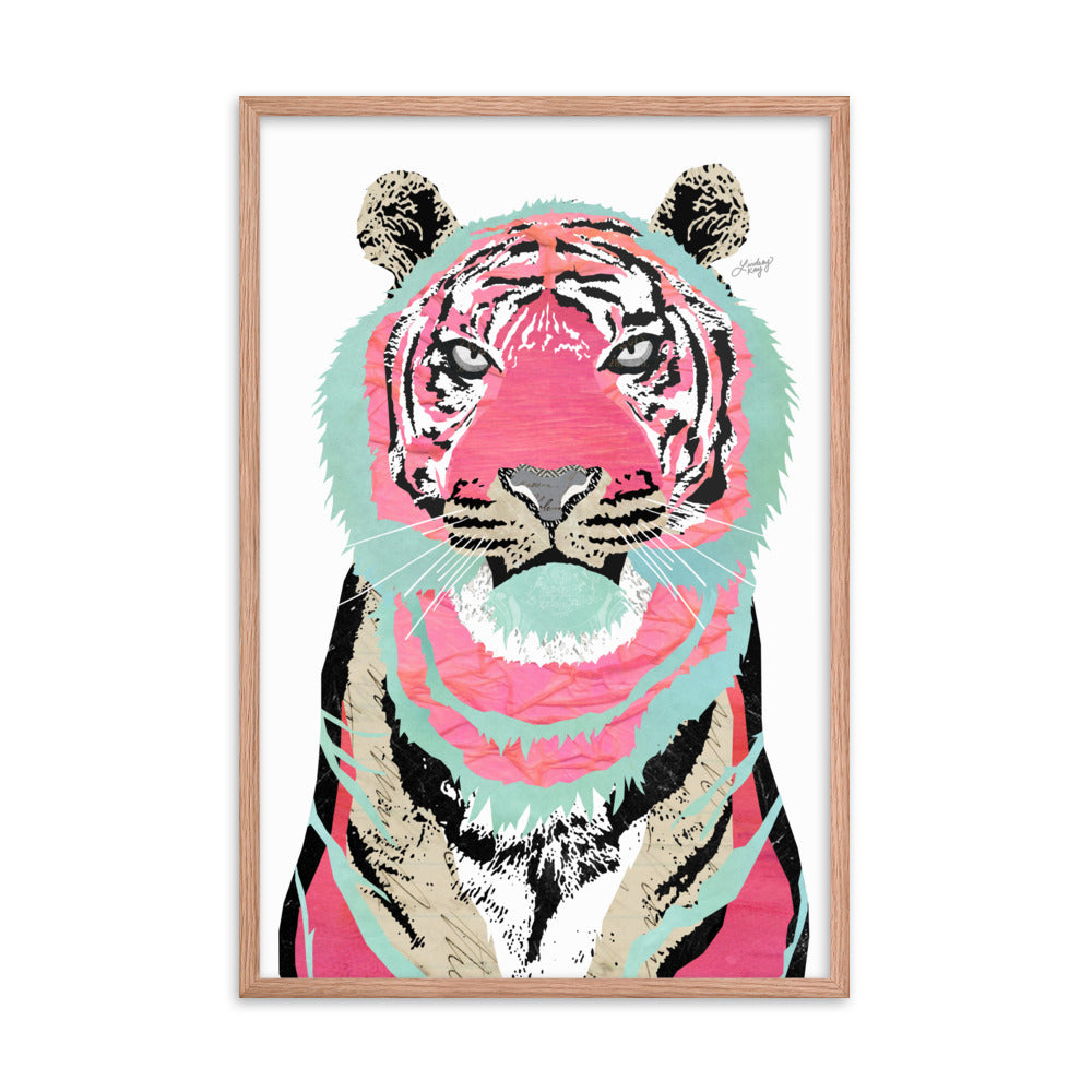 Collage de tigre rosa - Impresión mate enmarcada