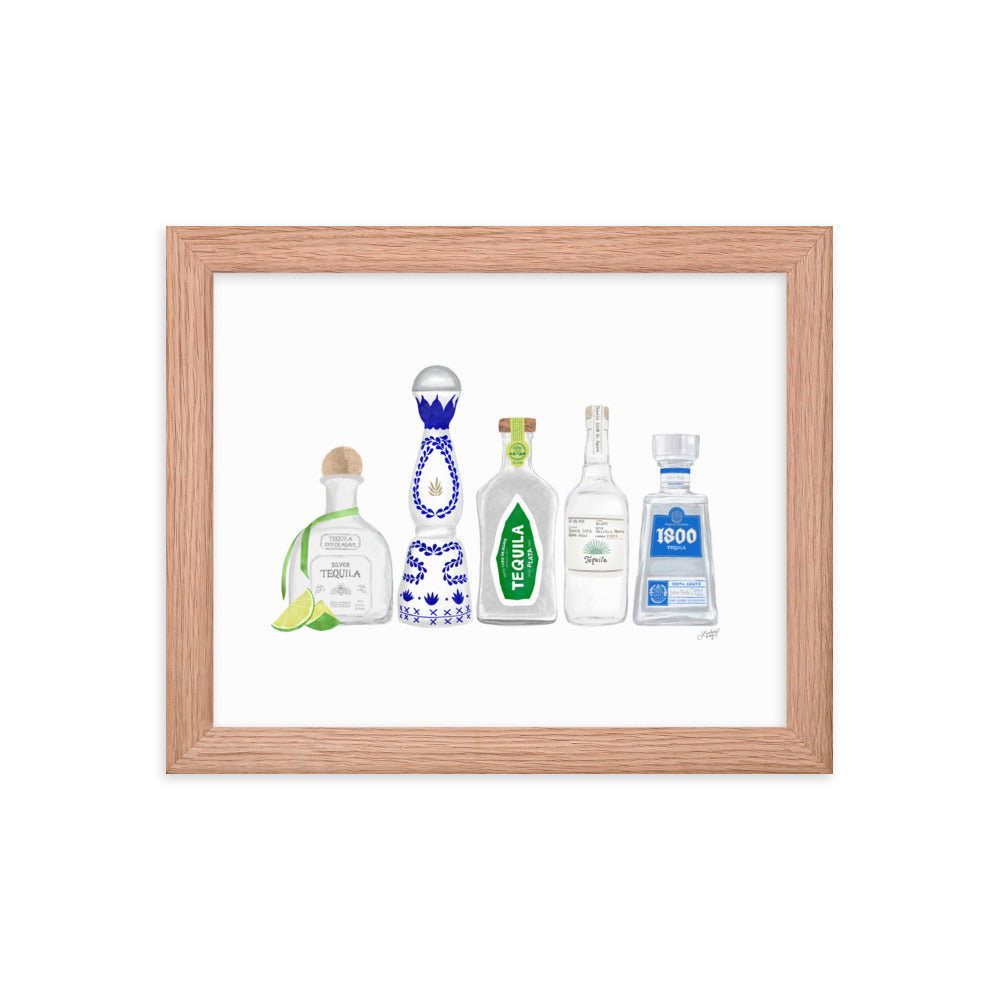Tequila Bottles Illustration - Framed Matte Print