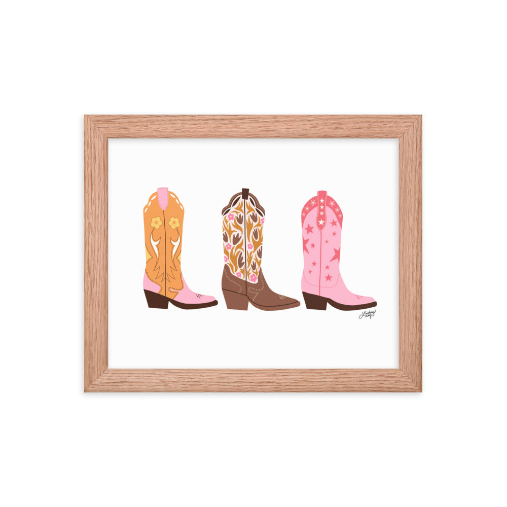 Cowboy Boots Illustration - Framed Matte Print